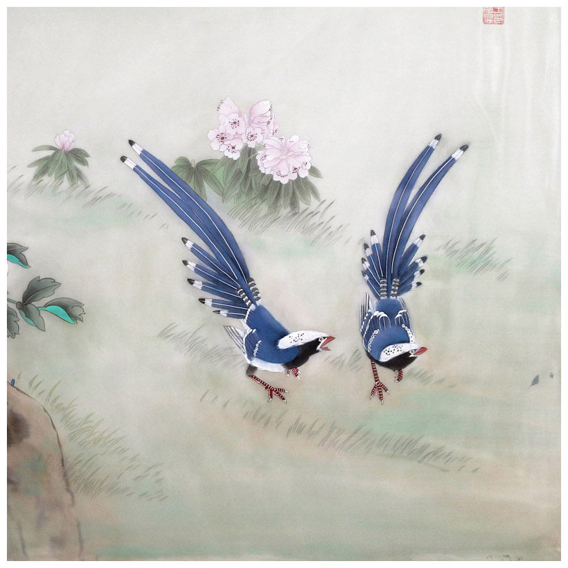 王庆升《惊春》当代著名工笔花鸟画家 中国美术家协会会员