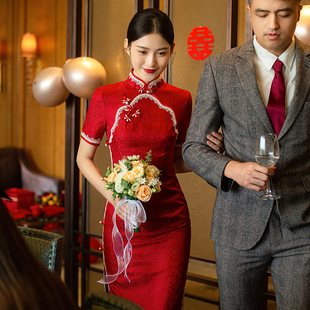 时光裁剪|茜纯 2024新款红色旗袍敬酒服新娘订婚结婚礼服气质年轻