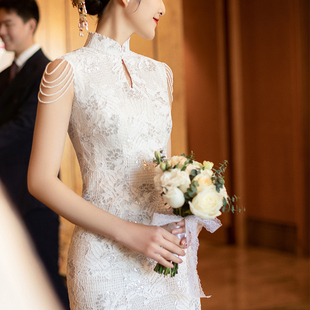 时光裁剪|流明 2024新款新娘订婚旗袍敬酒服结婚白色连衣裙优雅