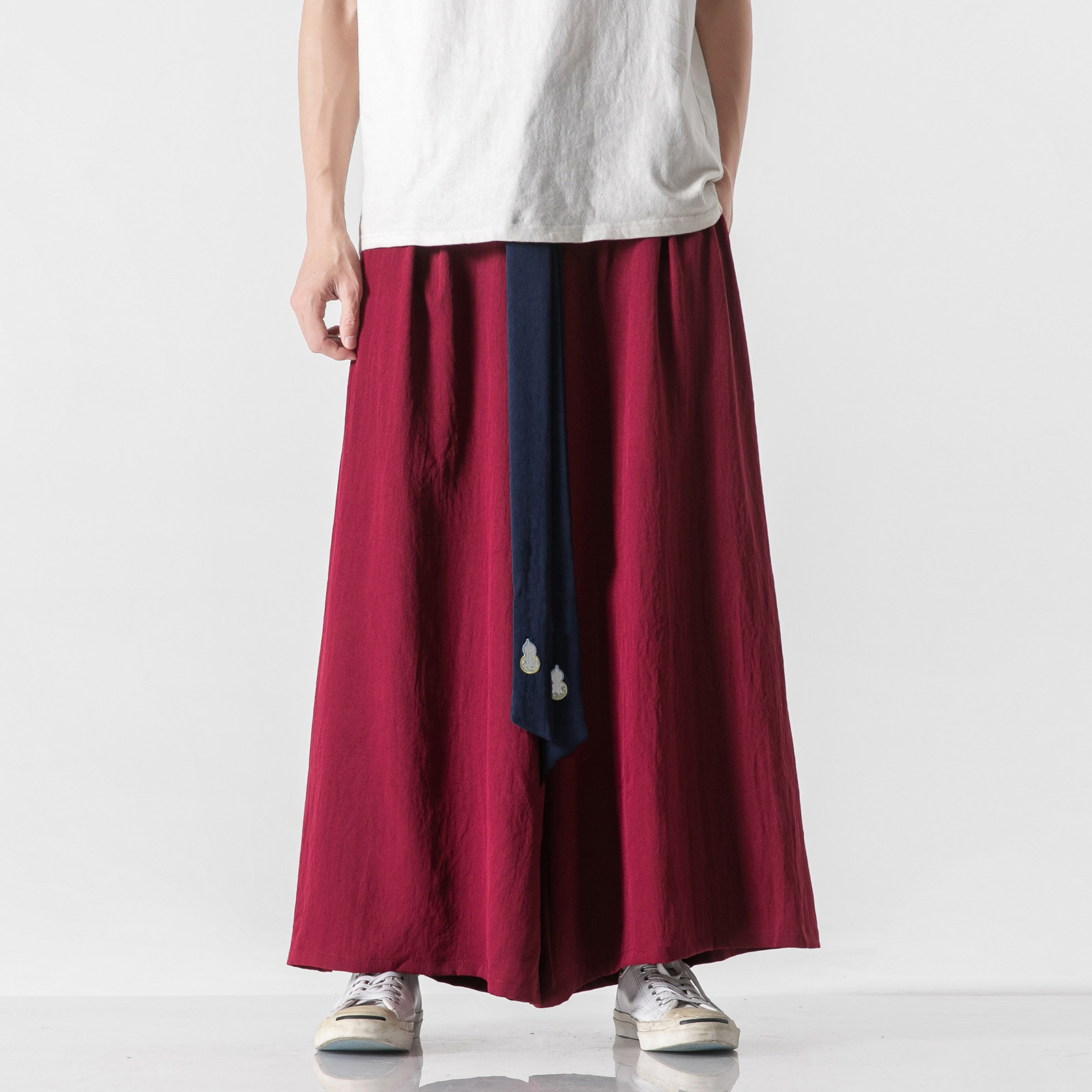 汉元素中国风仙气宋裤裙裤汉服唐装男民族复古风冰丝阔腿裤茶服夏