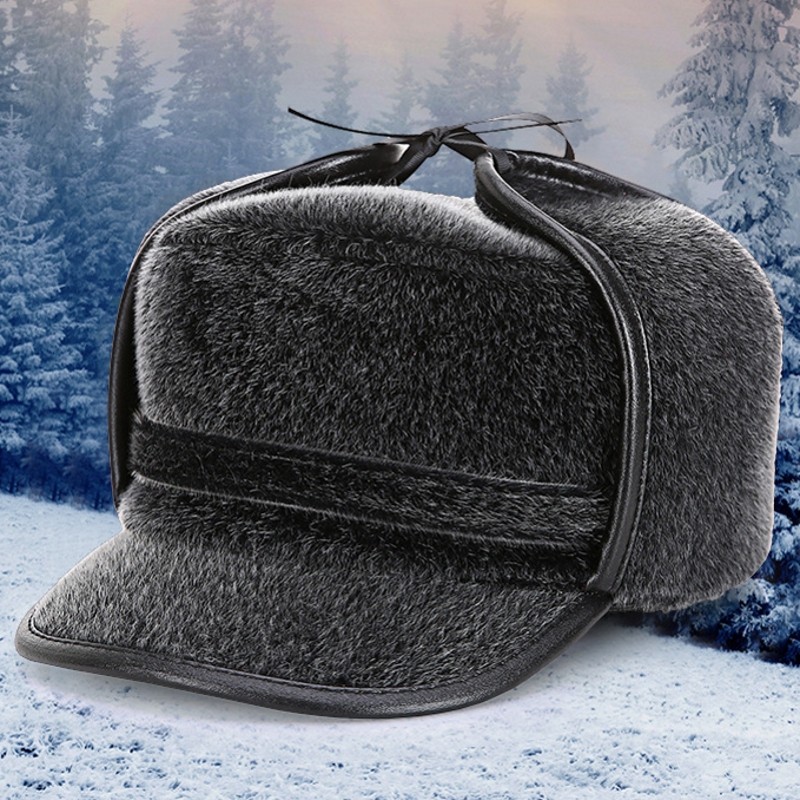 特价棉帽子男 冬季_中老年帽子男士冬季户外帽子男加绒加厚护耳平顶帽