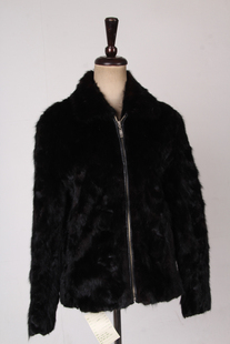 vintage古着黑色复古风冬季保暖女装拉链真皮草貂毛外套H264