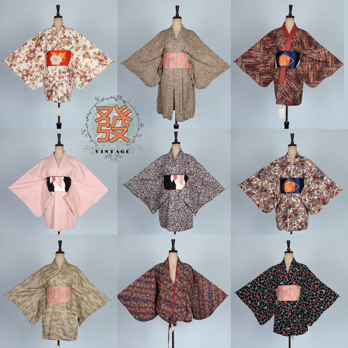 vintage古着复古日本羽织花卉写真演出表演短外套传统和服17-388
