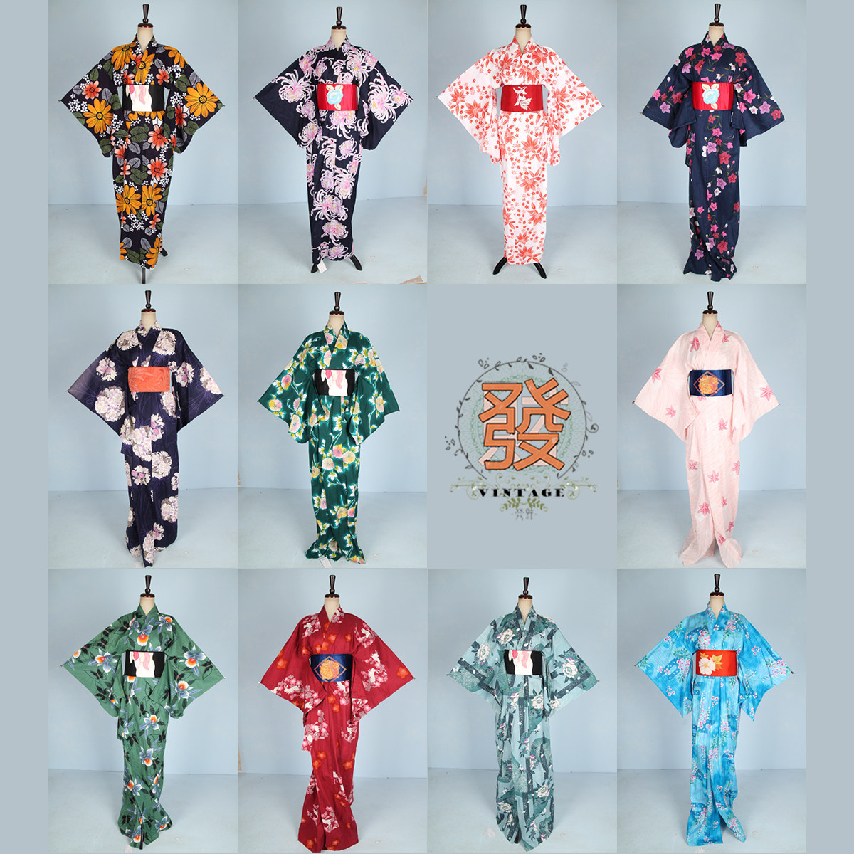 vintage古着日本传统民族服饰和服鲜艳印花访问问着民族服装