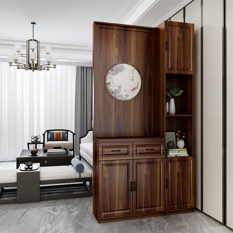 玄关柜隔断柜入户轻奢风进门实木收纳鞋柜新中式挡煞屏风隔断客厅