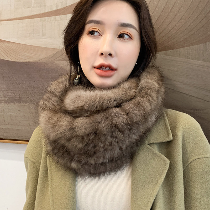 冰奴寒域女款水貂毛编织围脖狐狸毛球球围巾冬季保暖貂皮草围脖