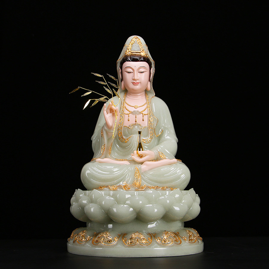 南海观音佛像汉白玉娑婆三圣神像供奉家用送子观音大号观音菩萨像