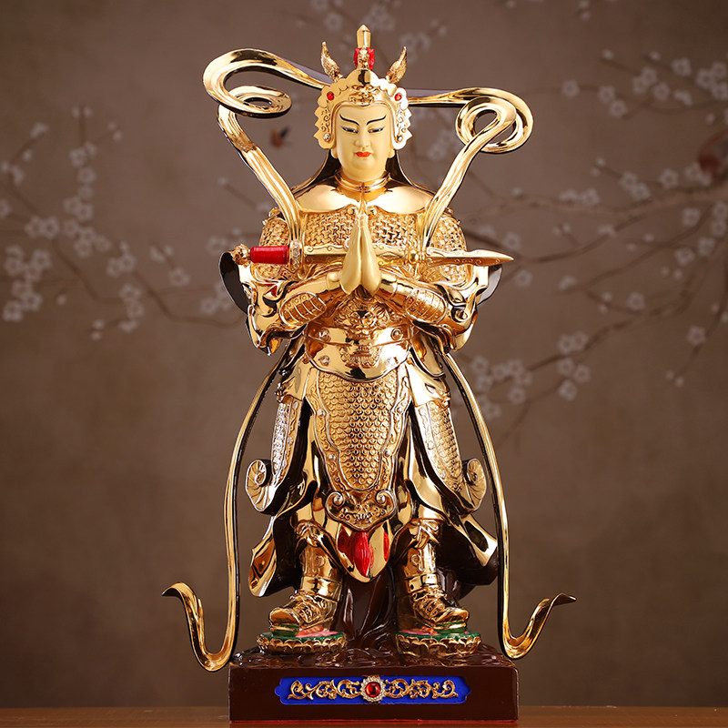 台湾鎏金韦陀佛像纯铜合掌韦驮菩萨神像降魔杵平端佛教护法天神