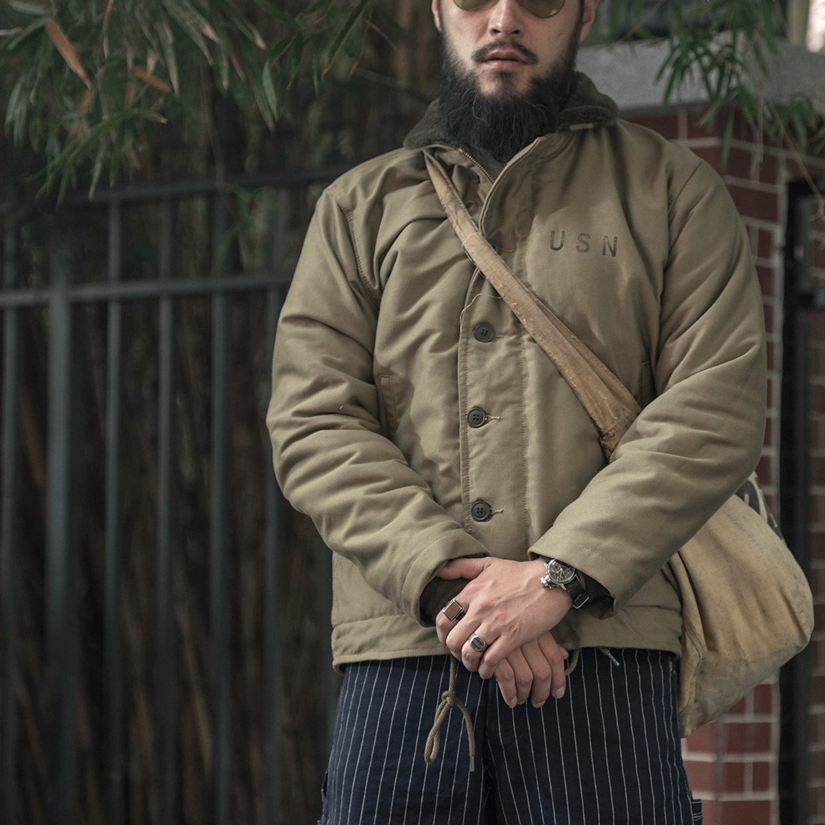2021 恶犬bronson复刻海军甲板服夹克n1 男士咔叽复古usn n-1外套