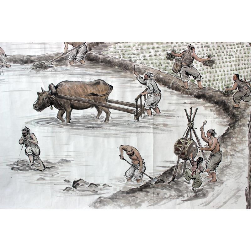 (朝鲜)巨幅 李光哲《插秧》万寿台创作社 民俗【白头山出品】