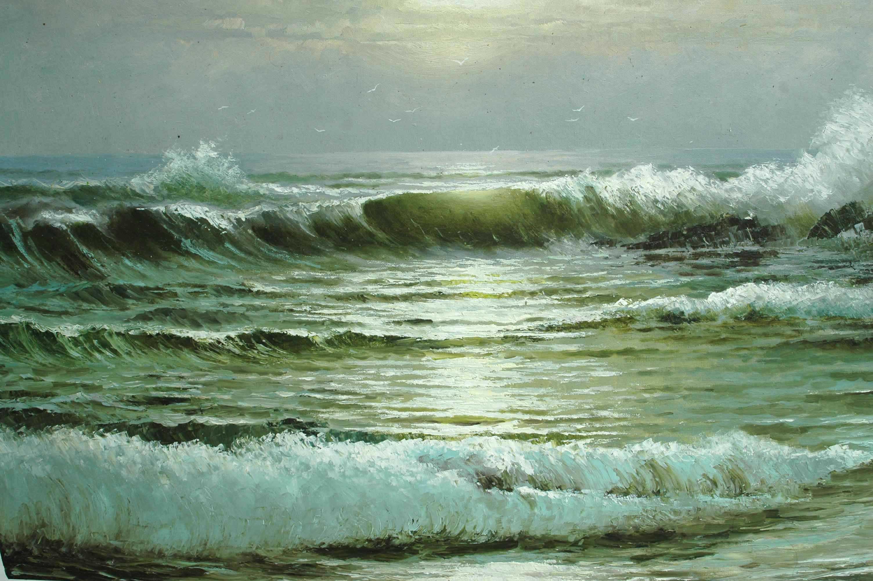 朝鲜名家油画 名川 《海浪》名家油画