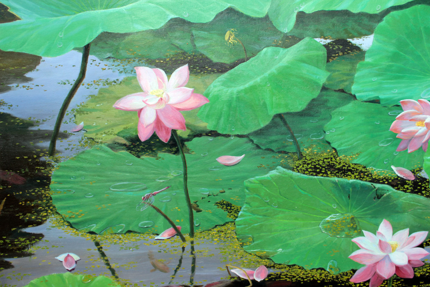 朝鲜名家 申成权《荷花》丙烯画 白头山出品