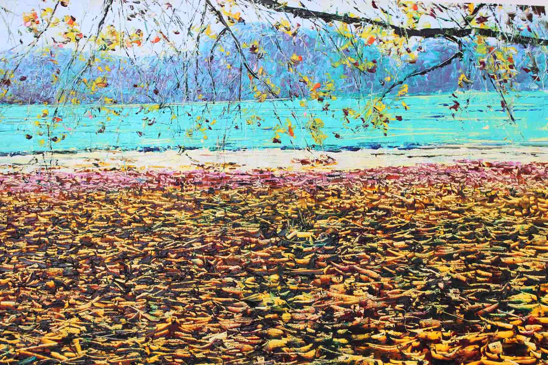 朝鲜名家油画 张度星《落叶的青春公园》一级画家油画