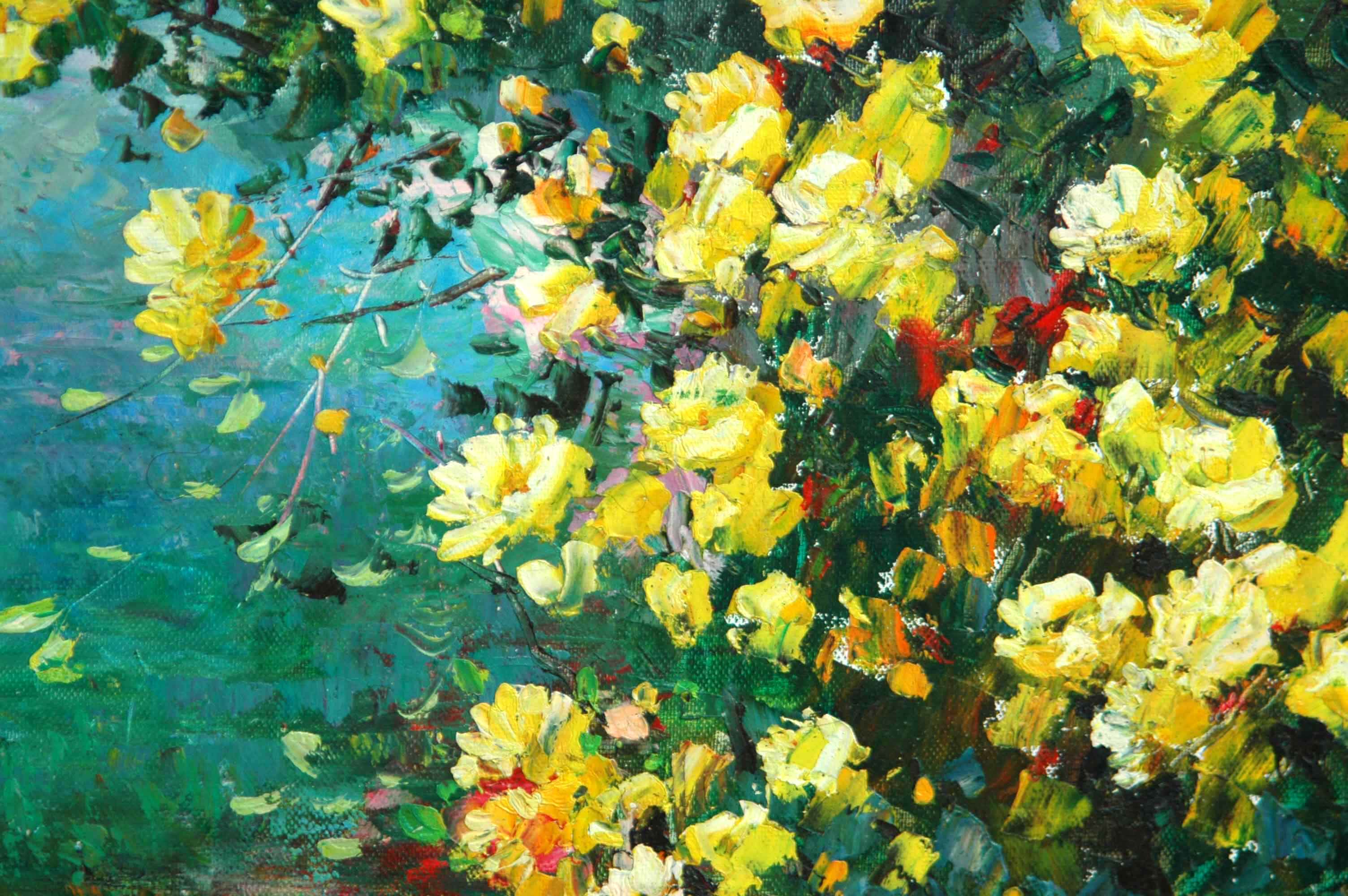 朝鲜名家油画 崔观日 《黄花风景》朝鲜一级画家油画