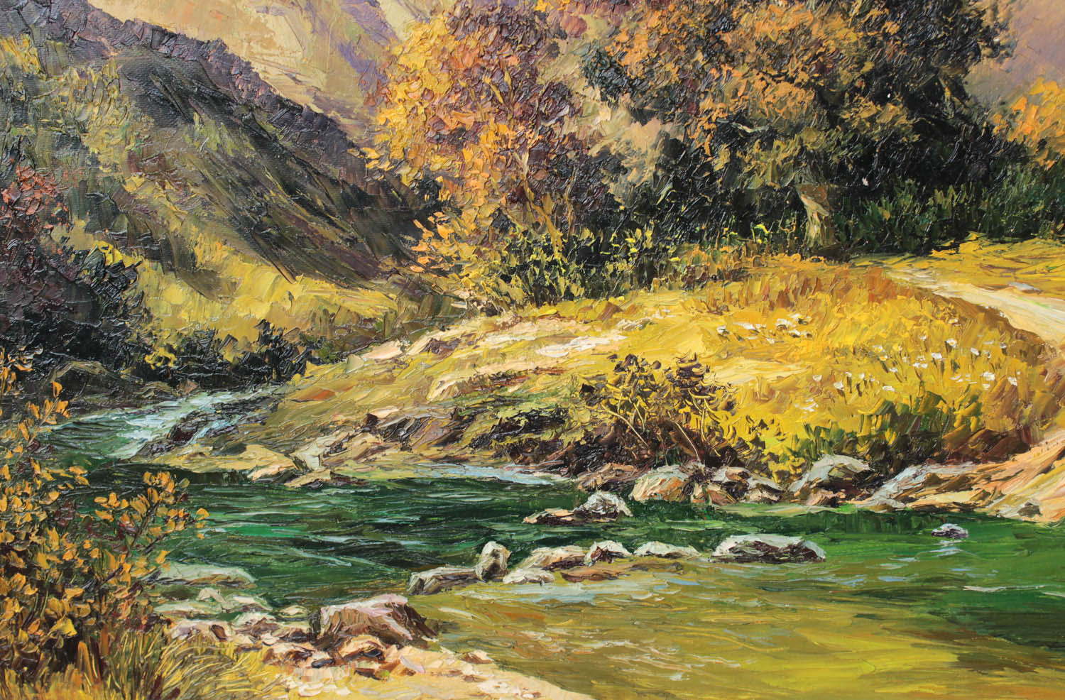 李英《小溪边》朝鲜名家油画【白头山出品】