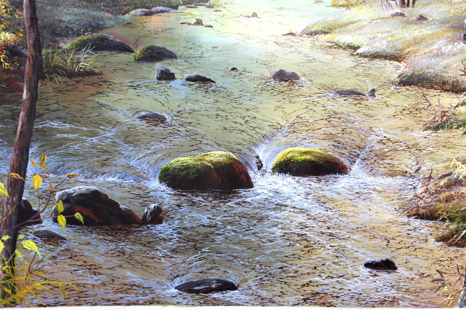 朝鲜名家光哲《山沟水》丙烯画 海外直供【白头山出品】