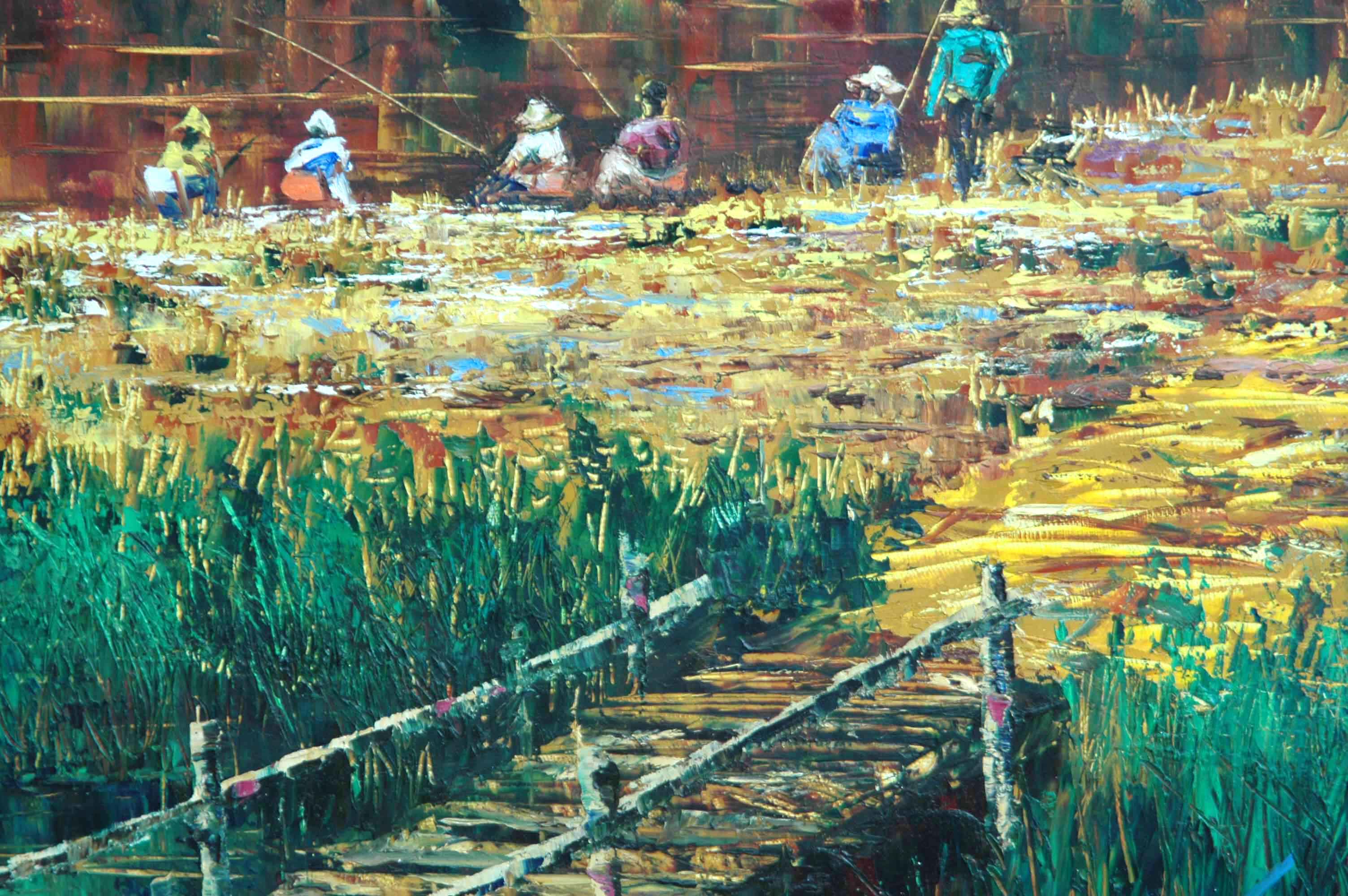 朝鲜名家油画 张贤喜 《钓鱼人》名家油画