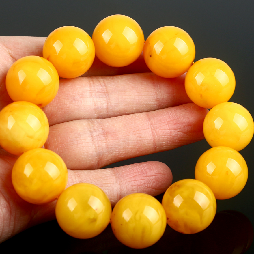 49.90克 19mm【收藏品】高品质鸡油黄蜜蜡手链 6350089
