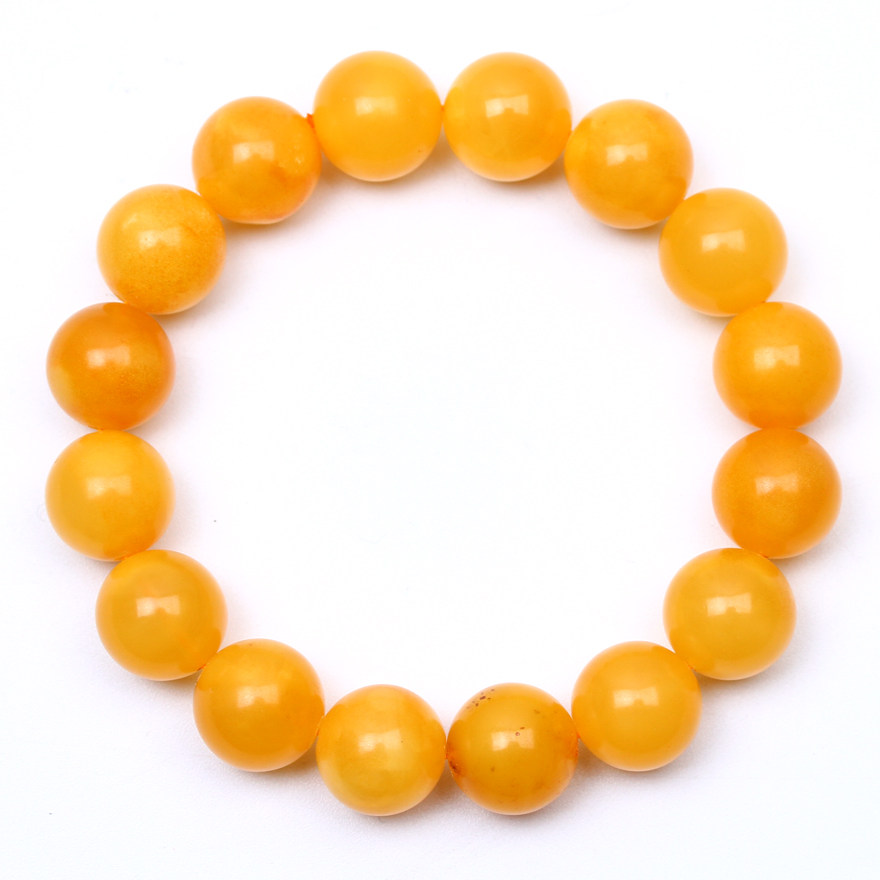 16.52克12mm【鸡油黄琥珀圆珠手链】高品质佳品 霸气范 色亮