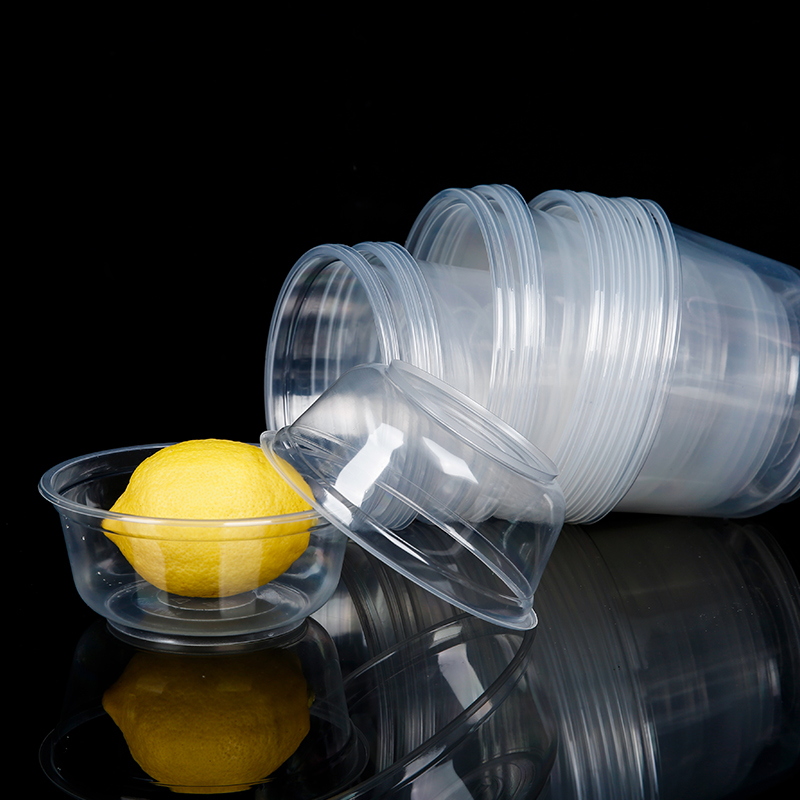 外卖打包餐盒商用一次性碗塑料家用冰粉专用圆形带盖汤碗透明小碗