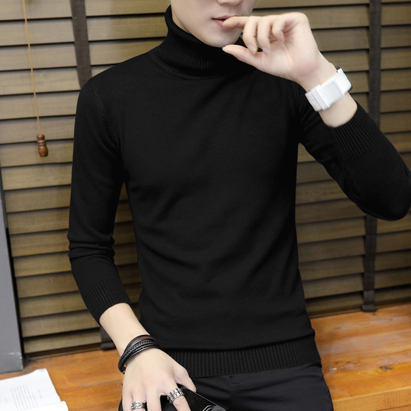 秋冬季男士高领毛衣韩版修身潮流学生加厚长领打底针织衫男装线衣