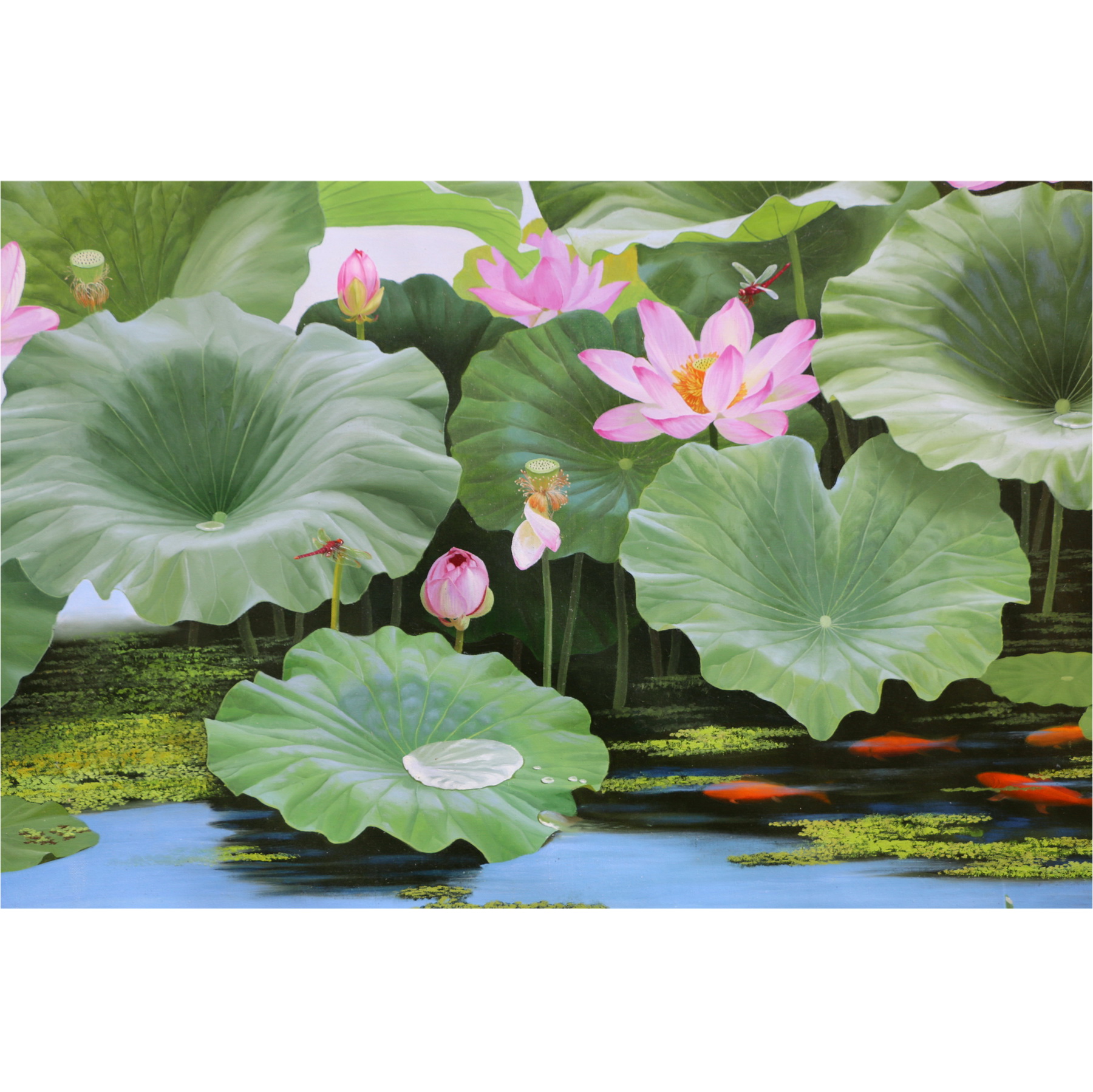 (朝鲜)巨幅3.3米 朴车男《夏日荷塘》白虎创作社 大卫画廊