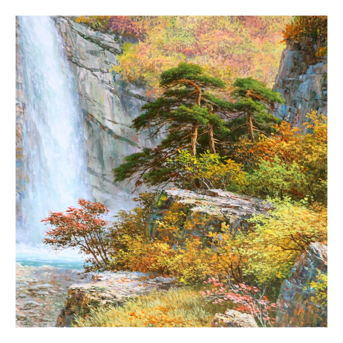 (朝鲜)人民艺术家 李春植《九龙瀑布之秋》白虎创作社