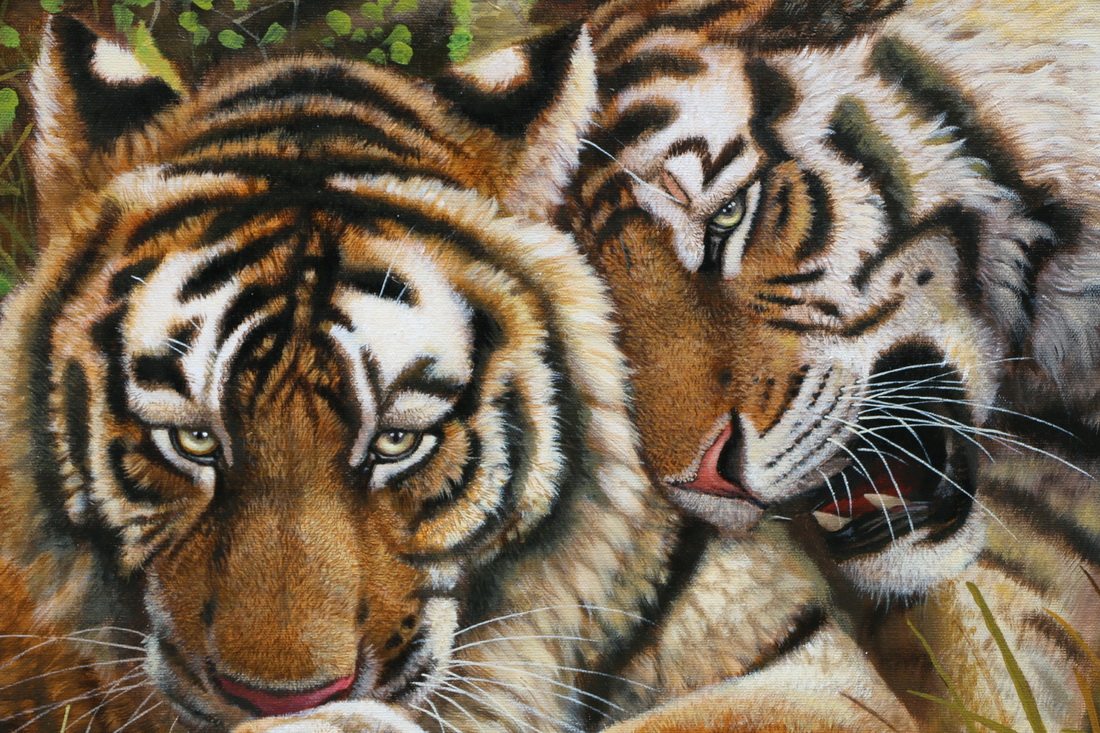 (朝鲜)3.35米巨幅 全顺男《山林中的老虎》万寿台美术创作社