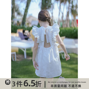 史豌豆女童连衣裙2023夏季新款儿童白色公主裙女宝宝法式甜美裙子
