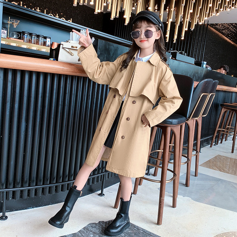 女童风衣外套春秋英伦风2021新款秋装女孩女中大童童装中长款时尚