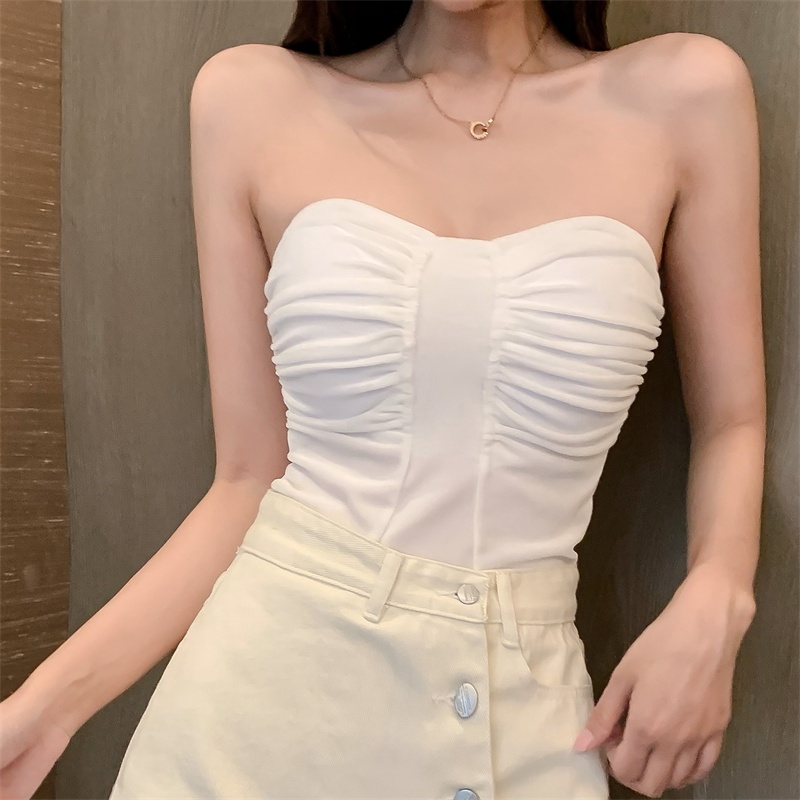 夏季小背心蹦迪性感裹胸无肩带女上衣露肩无袖防滑外穿抹胸带胸垫