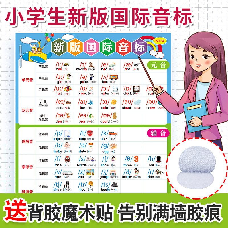 小学生英语48个国际音标学习神器和自然拼读发音规则表挂图墙贴
