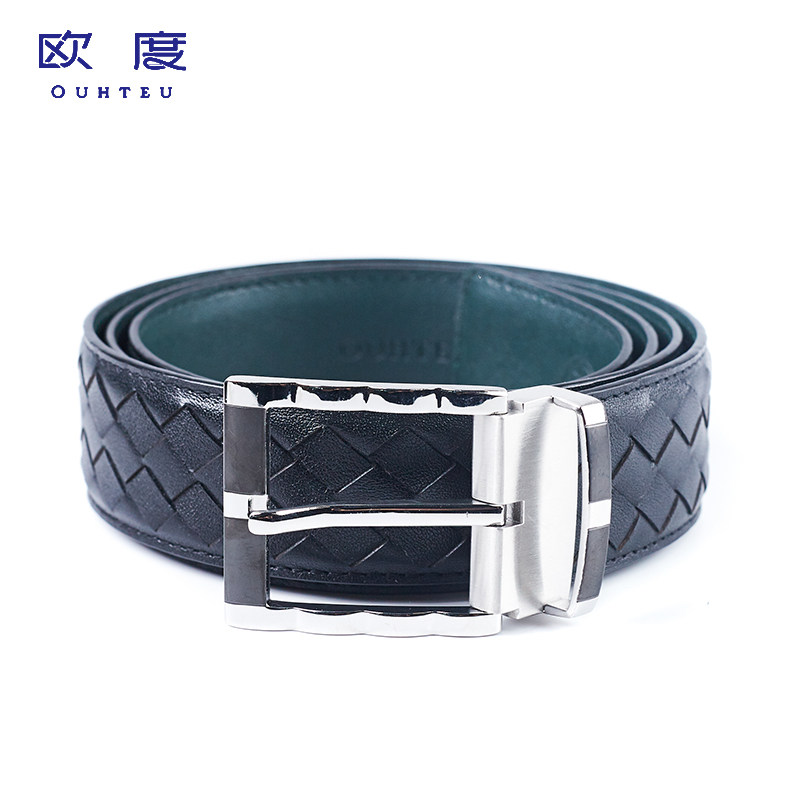 ouhteu欧度男装腰带皮带黑色牛皮针扣男商务2020腰带