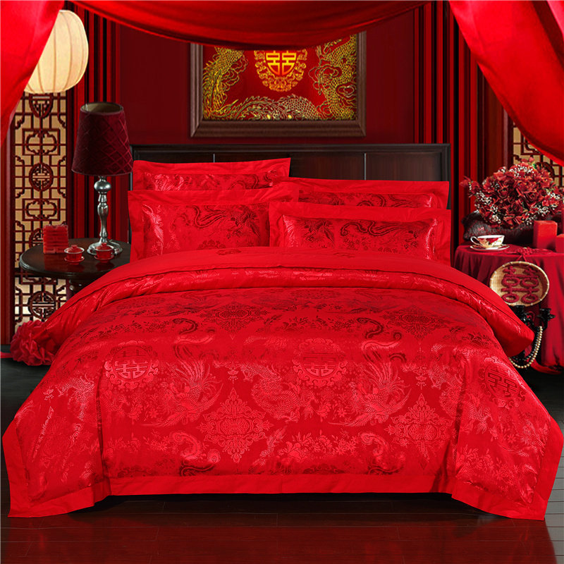 四件套婚庆大红色床上用品新婚床品结婚被套4件套床单纯棉全棉