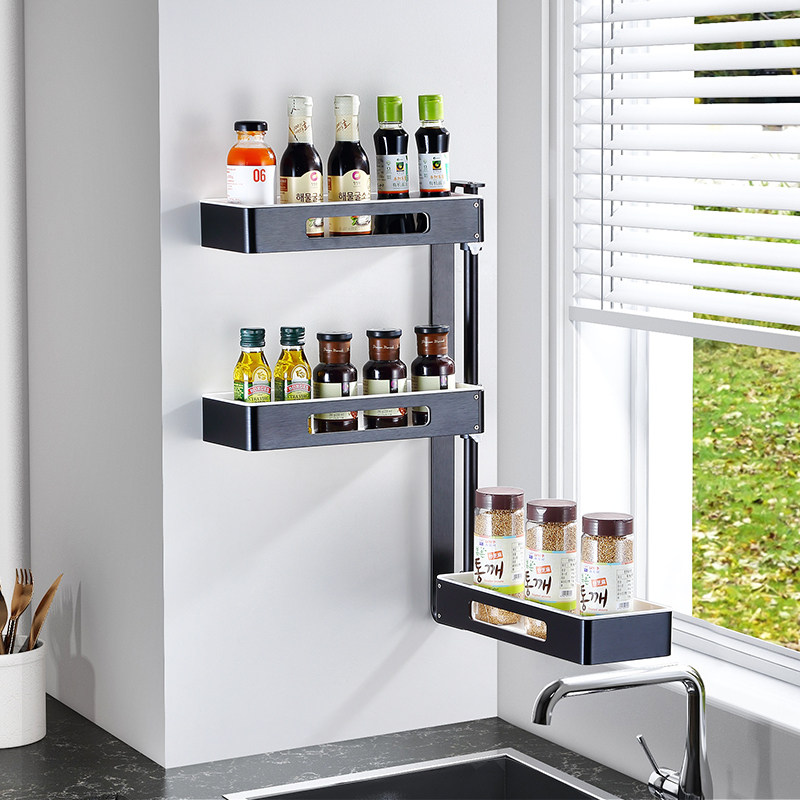 厨房置物架多功能壁挂式转角旋转调味调料架免打孔收纳架子省空间