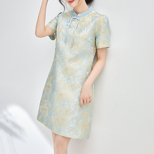 女孩新中式轻国风古风提花改良日常旗袍款连衣裙短袖小个子高级感