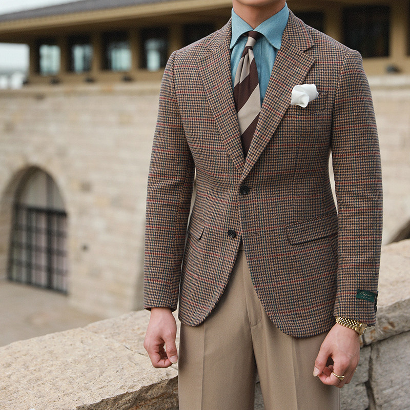 英伦店男装-休闲西装男百搭精致羊毛保暖单排扣上衣秋冬厚款时尚绅 