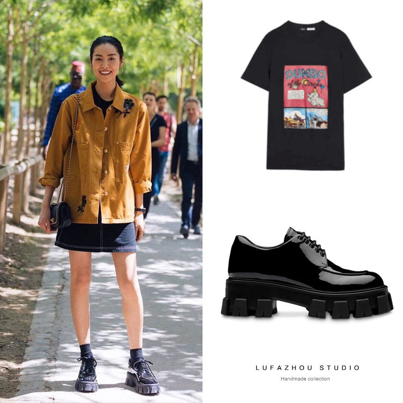 漆皮松糕鞋女厚底 英伦_刘雯同款2020秋季新款英伦风厚底系带瘦瘦漆皮