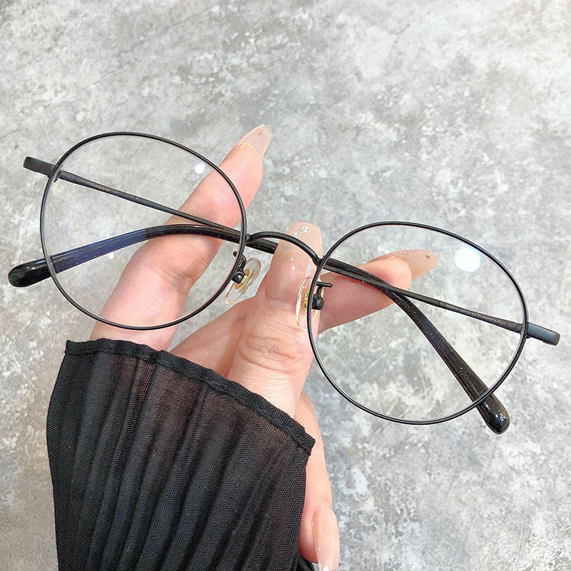 纯钛金属眼镜框女款眼镜近视男防蓝光辐射疲劳电脑平光圆框韩版潮