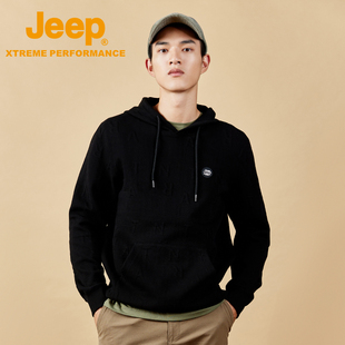Jeep吉普美式运动卫衣男宽松透气连帽衫印花针织长袖时尚休闲外套
