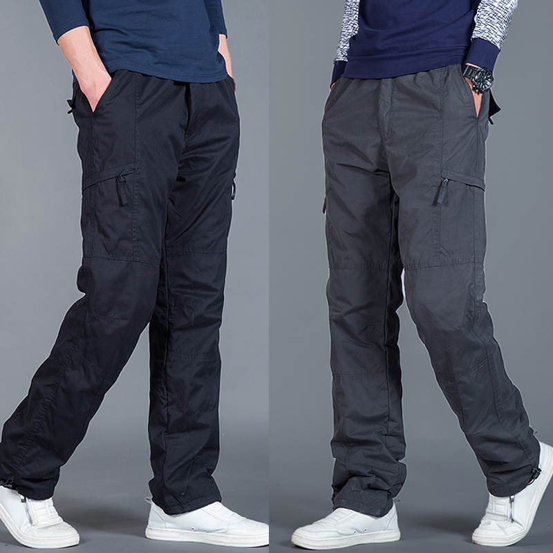 秋鼕戶外男士休閑褲男寬松工裝褲男褲青年直筒加大碼休閑褲運動男