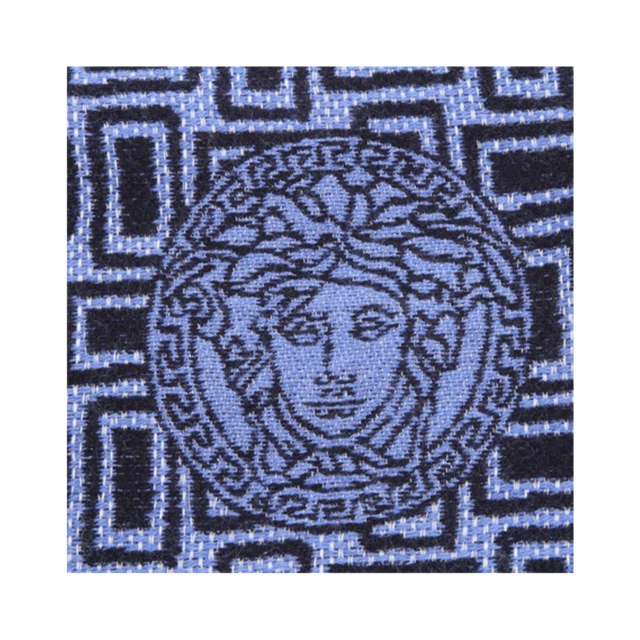 【全新】versace蓝色回型纹美杜莎头像羊毛混纺围巾