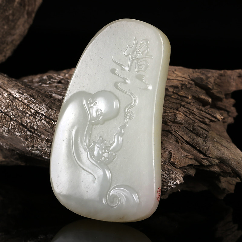 玉雕名家哈丽作品 和田玉白玉籽料挂件 悟道 56克