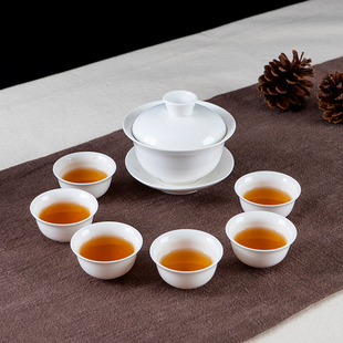整套陶瓷潮汕功夫茶具家用现代简约套装纯白瓷三才杯茶壶盖碗茶杯