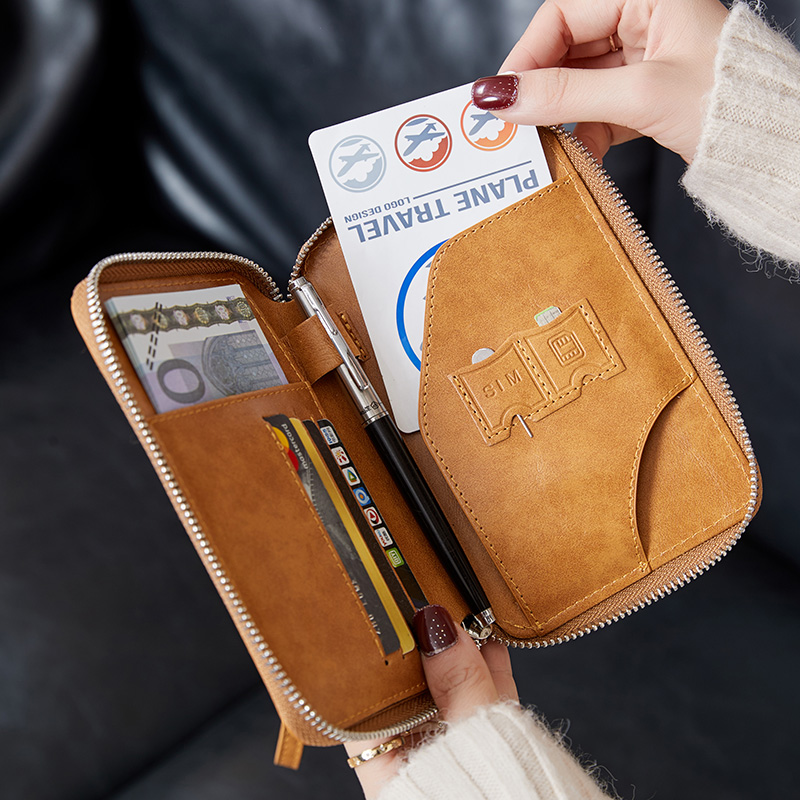 米印新款RFID防盗刷拉链旅行钱包时尚复古男女护照包多功能护照夹