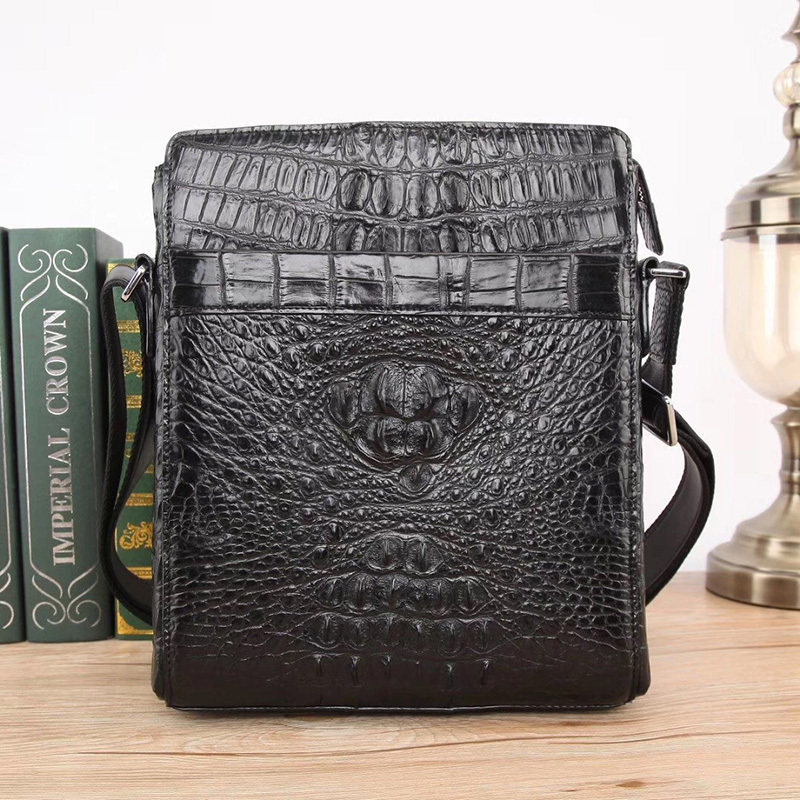 奢顿shrradoo 泰国鳄鱼皮单肩包男真鳄鱼包大容量斜挎鳄鱼头皮包