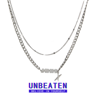 UNBEATEN不掉色钛钢字母双层项链潮男嘻哈小众设计高级感锁骨链女