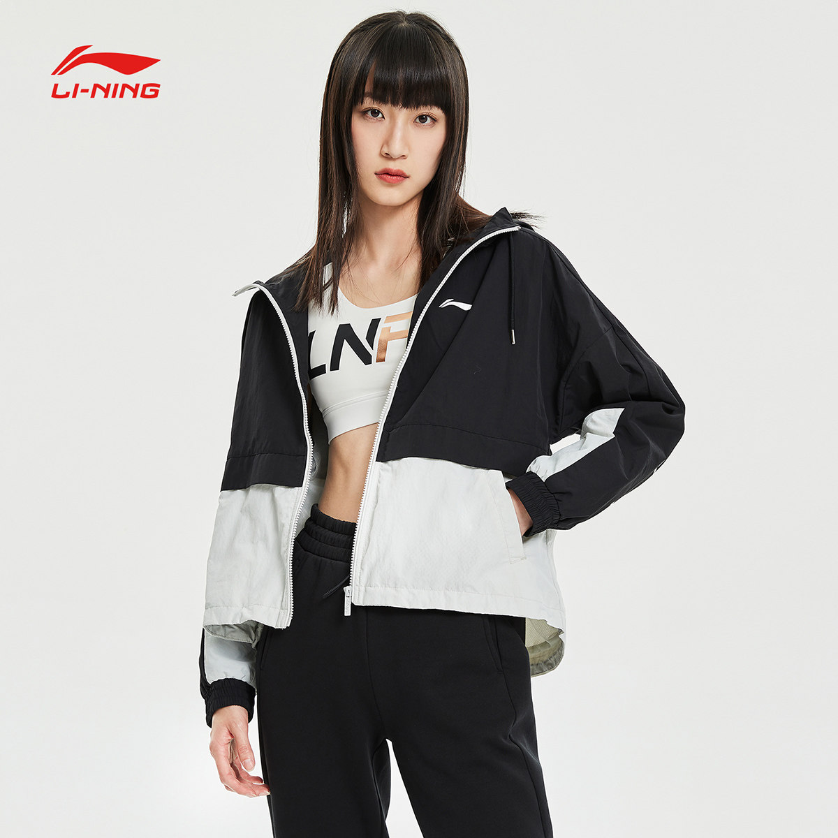 李宁风衣女开衫连帽外套2021春季新款长袖上衣宽松运动服afdr012