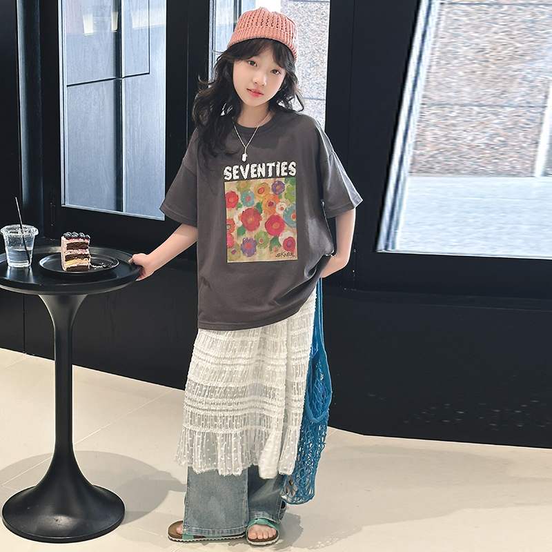 女中大童T恤韩系穿搭三件套24年潮流新款韩系款式风格甜美新休闲
