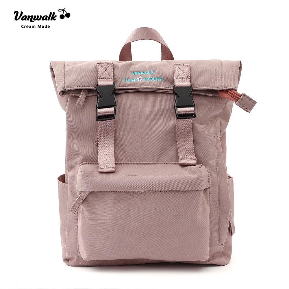 vanwalk纯色双肩包女日系手提可爱学生书包ins电脑包韩版背包出走